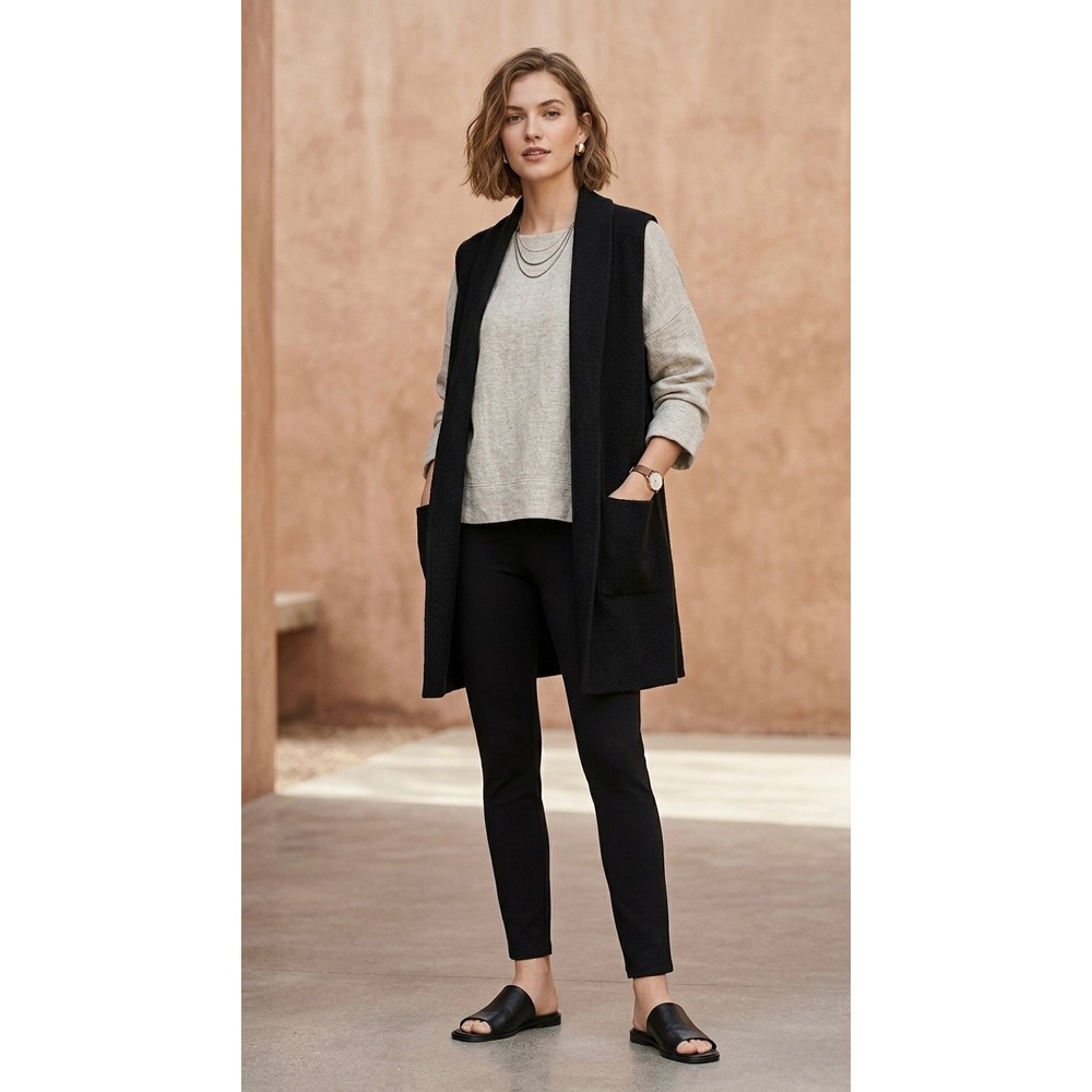 Eileen Fisher Petite Black Washable Stretch Crepe Ankle Pants PP Italian Fabric